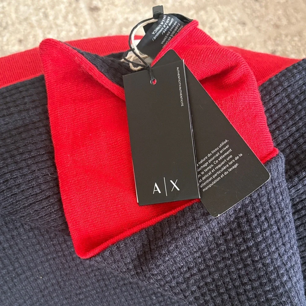 Armani Exchange Red Logo Knit Scarf